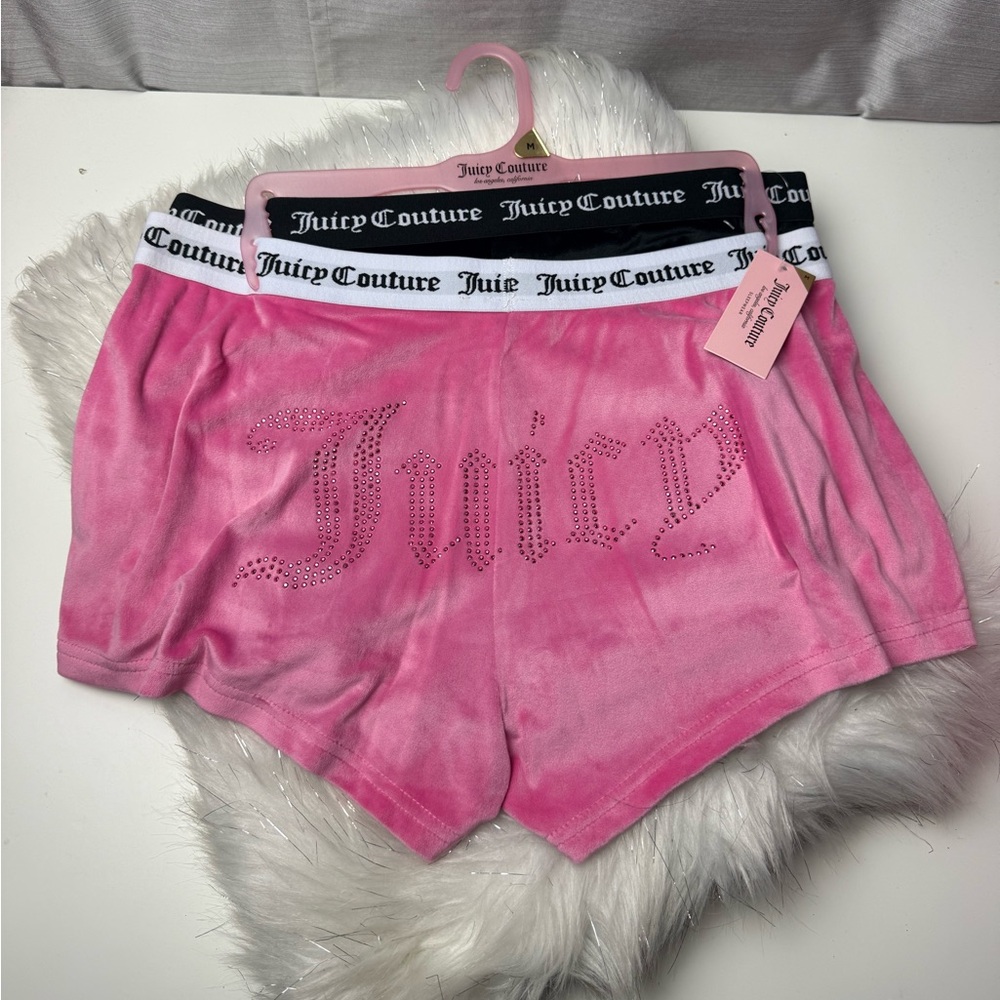 JUICY COUTURE 2PC velour pink/black short set